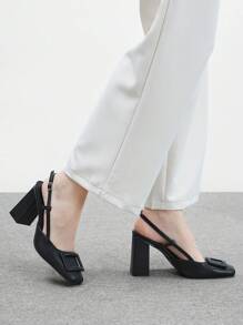 CUCCOO BIZCHIC 女士方头粗跟时尚简约舒适休闲派对系带凉鞋 - 黑色 - 查看 4