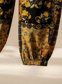 Lacomfia 2pcs/Set Women Linen Blended Print Patchwork Short Sleeve Top - Multicolor - View 8