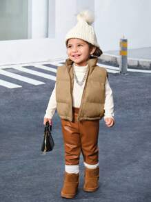 Baby Girl Thick Padded Coat, Khaki,In Fall/Winter - Khaki - View 5