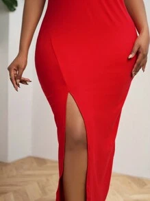 SHEIN PETITE CURVE Plus Size Off Shoulder Solid Color Dress, Simple Casual Everyday Style