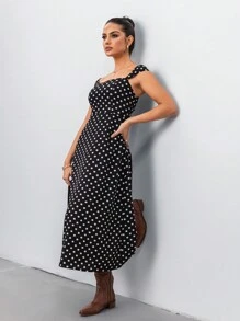 Calvaya Vestido casual minimalista de mujer con estampado de lunares blancos y negros, para primavera/verano