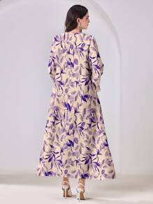 Al Najma Casual & Simple All-Over Printed Conservative Arabic Style Dress - White - View 5