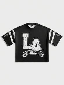 Manfinity VCAY Men's Digital Print Loose Short Sleeve Crew Neck T-Shirt Set - Black - View 3