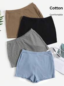 Muchica 4pcs Rib-knit Shorts - Multicolor - View 6
