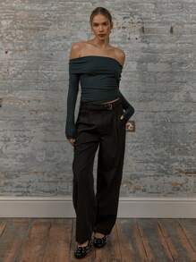 MUSERA Off The Shoulder Fold Over Long Sleeve Top Casual Summer Vacation Spring