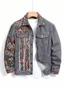 Manfinity Hypemode Men's Front Button Long Sleeve Pocket Casual Loose Denim Jacket - Grey - View 1