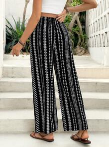 SHEIN 孕妇休闲几何印花直筒裤 春夏季 - 黑色 - 查看 3