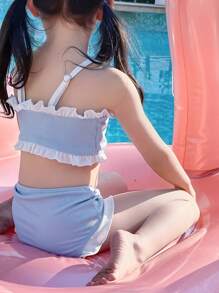 DAZY 年轻女孩拼色荷叶边下摆比基尼套装