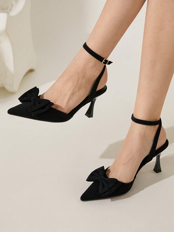 CUCCOO CHICEST Sandales à talons hauts aiguilles pour femmes avec nœud noir, bride à boucle et bout pointu