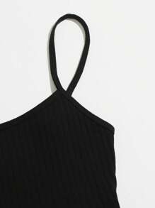 SHEIN EZwear 羅紋針織短版吊帶上衣 - 黑色 - 查看 5