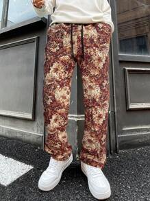 Manfinity Streetrush Pantalones casuales rectos de hombre con estampado jacquard vintage