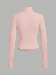 SHEIN EZwear Light Gray & Pink Knitted Women's Lightweight Jacket For UV Protection In Fall/Winter - Coral Pink - View 3