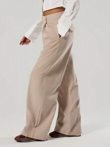 MUSERA Pantalón de talle medio a medida, elegante y clásico para el verano - Marrón - Ver 3