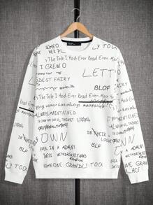 RueChic Men Special Letter Printed Crew Neck Regular Sweatshirt - Black and White - View 1