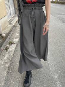 FRIFUL 女士灰色高腰阔腿 7/8 裤，春夏 - 灰色 - 查看 6