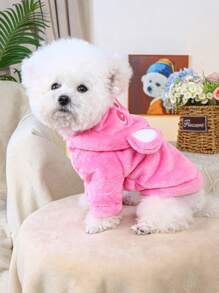 PETSIN 1 件宠物猫狗通用可爱粉色毛绒熊耳朵连帽运动衫，舒适角色扮演连帽衫 - 粉色 - 查看 5