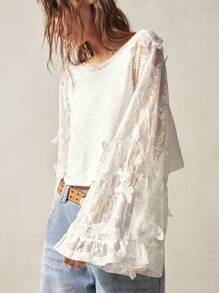 Bohemela Knit Colorblock Boat Neck Flare Long Sleeve Loose Crop Top For Women - Multicolor - View 6