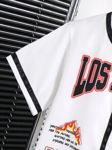 Tween Jungen T-Shirt Oversize lässig, vielseitig, bequem, Streetwear-, Basketball Nummer & Buchstaben Muster Patchwork Einsätze, kurzärmig, locker geschnitten - Weiss - Übersicht 6