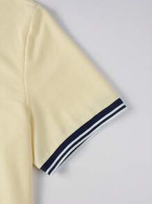 Manfinity Homme Men's Solid Color Patchwork Front Button Placket Short Sleeve Casual Polo Shirt Polo Shirts For Men Collar - Yellow - View 3