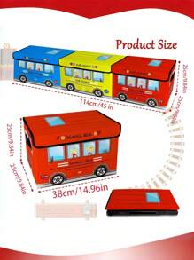 1pc School Bus Pattern Non-Woven Fabric Organizer Box,Covered Folding Multi-Functional Storage ,School Bus Treasure Box Kids Foldable Chest Storage Box,Toys Organizer Box, Car Design Decorations Festival Decor Room Decor Home Decor Bedroom Decor - Multicolor - View 3