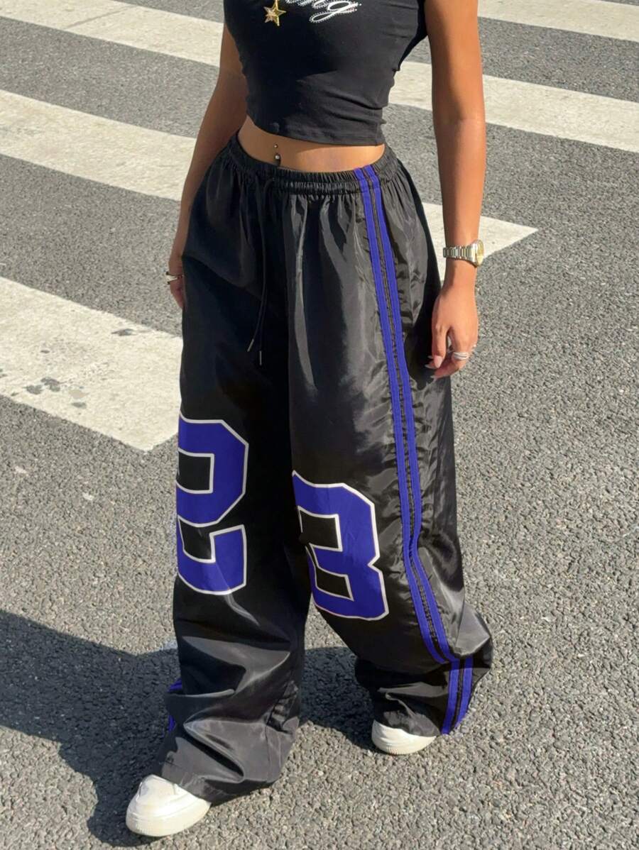 Muchica Pantalones anchos de mujer con estampado numérico tejido - Multicolor - Ver 1