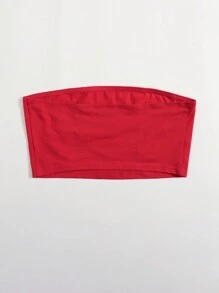 SHEIN EZwear 字母图案短款抹胸 - 紅色 - 查看 2