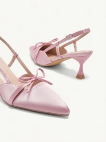 CUCCOO CHICEST 女士尖头细高跟鞋粉色蝴蝶结系带复古经典舒适百搭新款时尚女士高跟鞋 - 粉色 - 查看 9