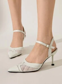 CUCCOO CHICEST White Perforated Mesh Closed Toe High Heel Women Fashion Sandals