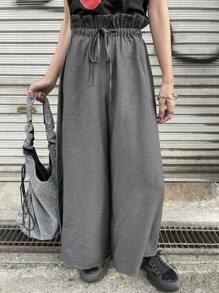 FRIFUL 女士灰色高腰阔腿 7/8 裤，春夏 - 灰色 - 查看 2