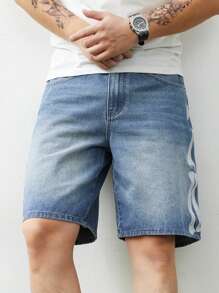Manfinity Homme Pantalones cortos vaqueros de corte holgado casual con múltiples bolsillos para hombre - Azul - Ver 5