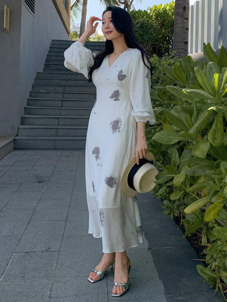 Women's Colorblock Print Long Casual Vacation Dress,Fall Dress Long Sleeve Dress Maxi Dress