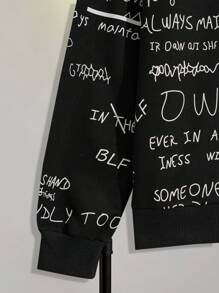 RueChic Men Allover Letter Printed Crew Neck Regular Sweatshirt - Black - View 4