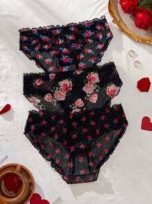 Snug Zone 3pcs/Pack Plus Size Women's Simple Mesh Detail Casual Underwear - Multicolor - View 2