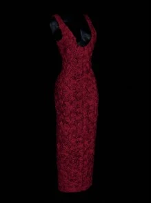 SHEIN ICON Form-Fitting Floral Jacquard Long Dress,Summer Dresses
Spring Clothes - Burgundy - View 3