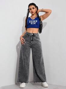 Quần Jeans Denim Ống Rộng Túi Rộng Thường Ngày Cho Nữ - Màu xám đen - Xem 7