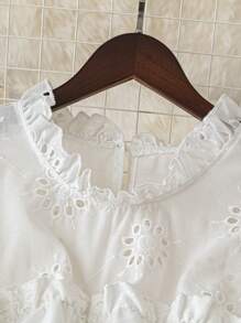 SHEIN LUNE Cute And Gentle Style Flattering Cap Sleeve Loose Fit Embroidered Long Dress, White, Sweet French Style, Slimming, Summer New Arrival - White - View 4