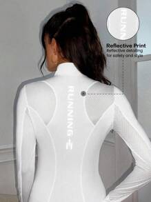 Easithlete Letter Graphic Thumbholes Zip Up Sports Jacket Light Jacket