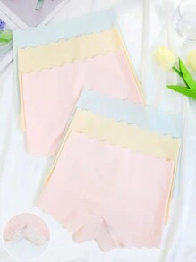 6pcs/Pack Young Girls' Solid Color Simple Casual Stretch Briefs, Pink, Blue, Nude - Multicolor - View 1