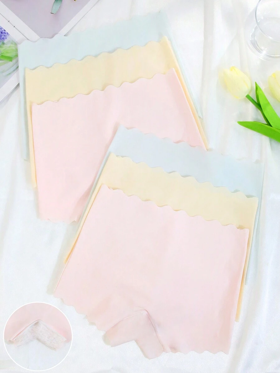 6pcs/Pack Young Girls' Solid Color Simple Casual Stretch Briefs, Pink, Blue, Nude - Multicolor - View 1