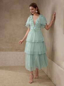 MOTF VESTIDO LARGO CON VOLANTES MULTICAPA FLUIDO