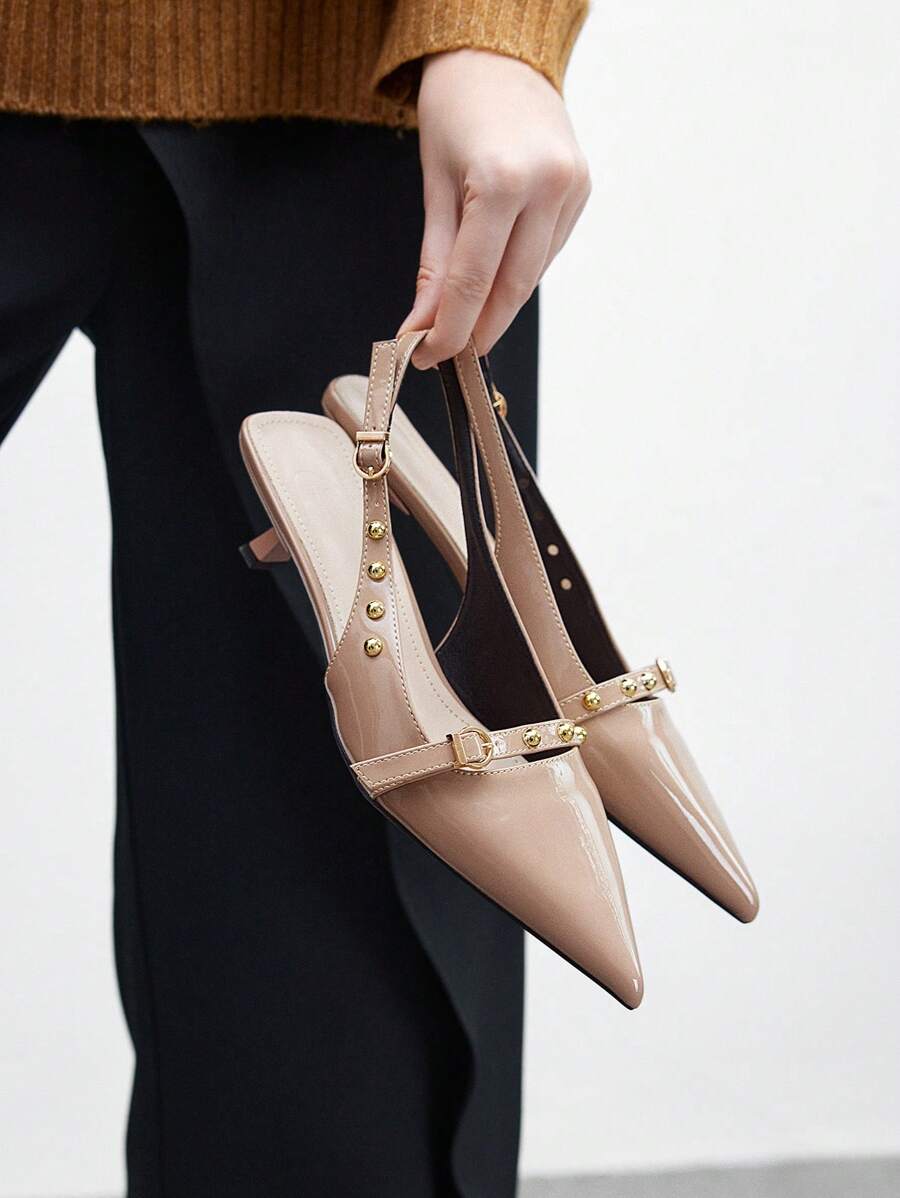 CUCCOO BIZCHIC Women's Red Studded Pointed Toe Flat Shoes Spring Break Easter - Apricot - View 1