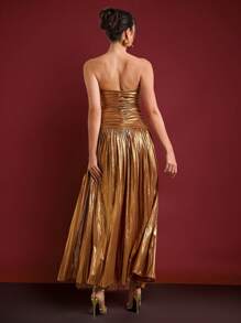 SHEIN Unity Women's New Year Party Tube Gold Party Dress, Birthday Celebration Dress, Christmas Dress, Music Festival Dress,Valentine's Day - Gold - View 2