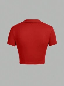 SHEIN EZwear 3 件女式 V 领 Polo 修身短款休闲 T 恤，适合夏季 - 彩色 - 查看 10