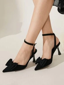 CUCCOO CHICEST 女士黑色蝴蝶结尖头扣带细高跟凉鞋 - 黑色 - 查看 11