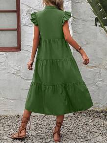 EMERY ROSE Notched Neckline Ruffle Trim Smock Dress Maxi Vacation Beach Outfits Women - Green - View 2