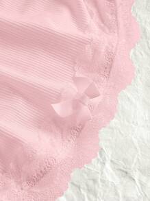 SHEIN EZwear Valentine's Day,Plus Lace Trim Ruched Side Crop Tube Top - Pink - View 3