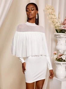 HEAVINZ LANE Robe moulante mini avec col montant à volants en maille blanche, idéale pour les vacances, le printemps et l'été, les festivals, Ibiza, les mariages et les bals - Blanc - Voir 8