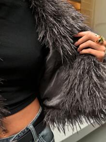 Aloruh Women's Fashionable Sexy Short Faux Fur Coat, Autumn/Winter New Arrival - Brown - View 10