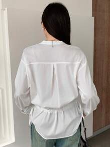 DAZY Camisa de mujer de manga larga con cordón y diseño sencillo, ropa de mujer de otoño - Blanco - Ver 5