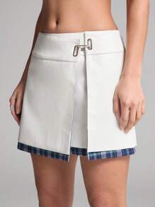 LYSMO Fashion Avant-Garde Asymmetrical Patchwork Mini Skirt - Multicolor - View 5